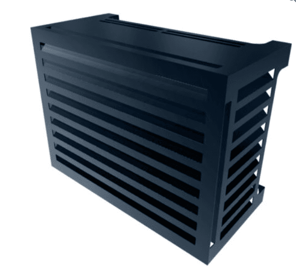 Kit cache design UE Linea avec des lamelles inclinées pour une occultation totale.