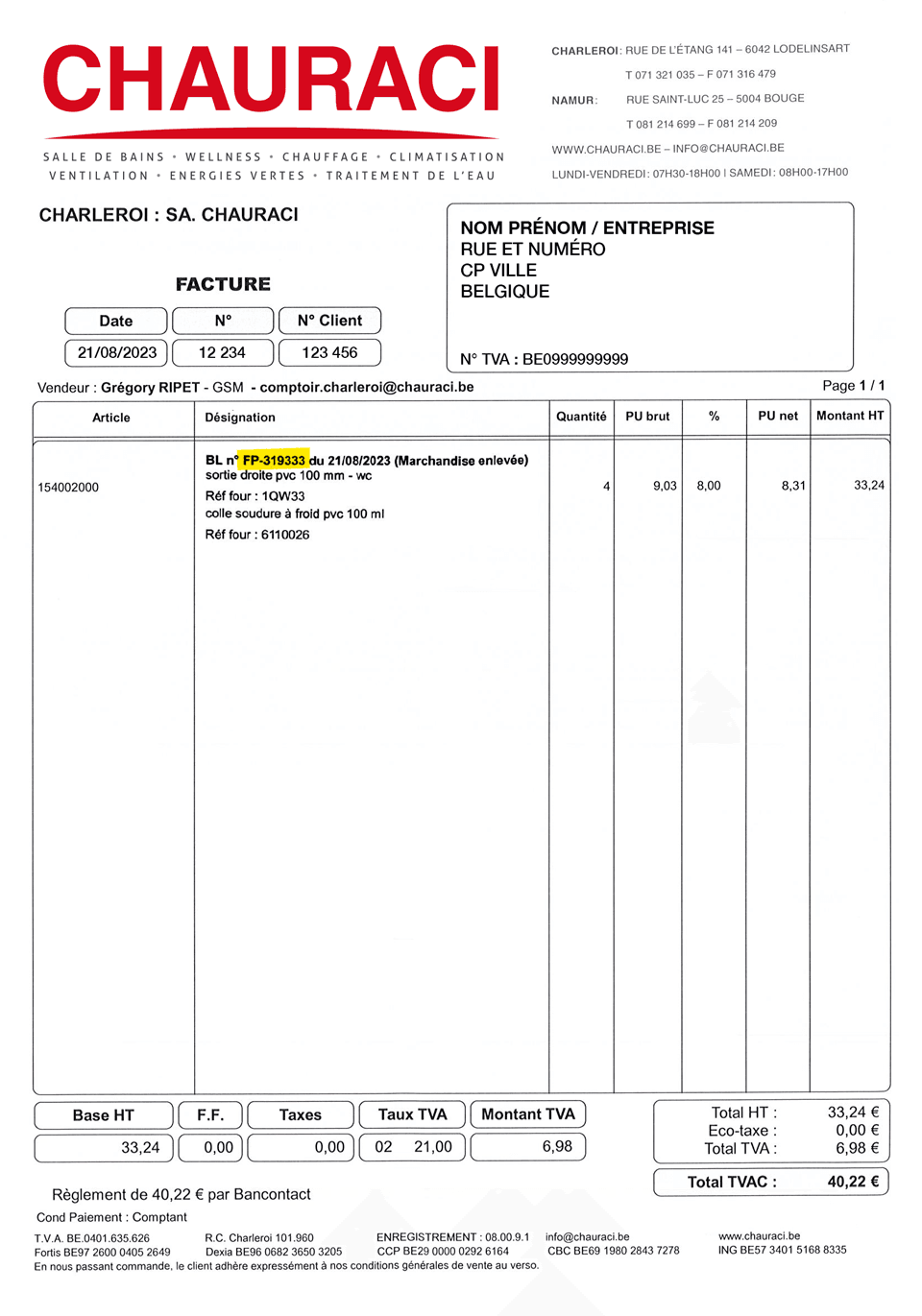 Facture Chauraci